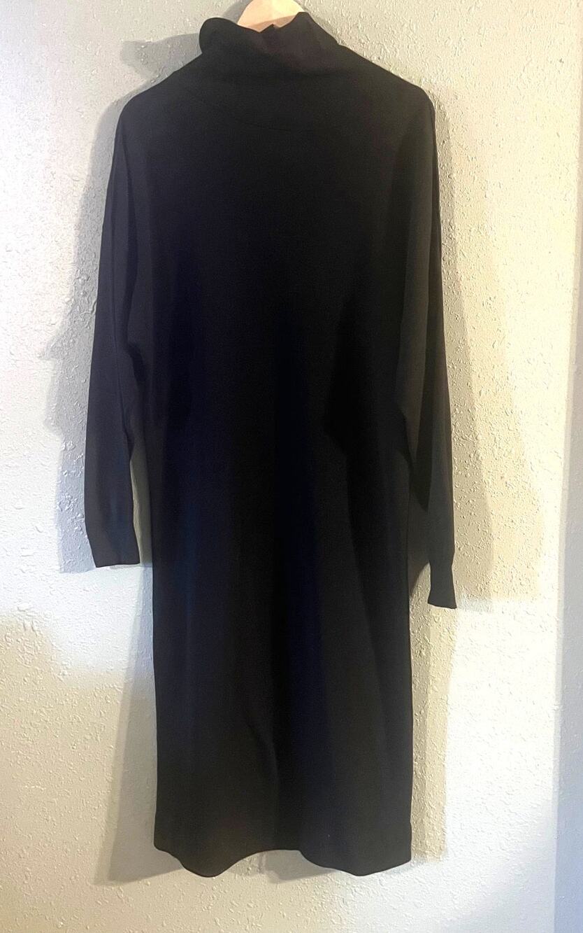 Vintage Joan Voss USA Black Sweater Dress PTP 25" Elegant Feminine Workwear Warm